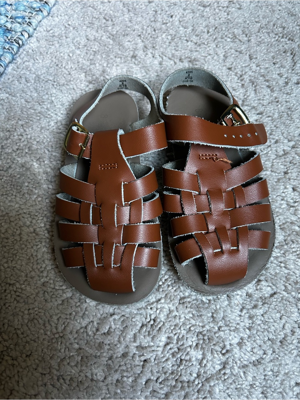 Kids Brown Woven Fisherman Sandals with Buckle Closure